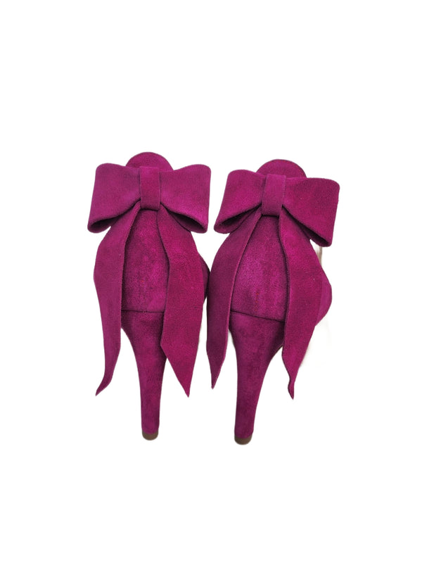 Set Pantofi dama si Plic din piele naturala ivory si piele intoarsa fuchsia