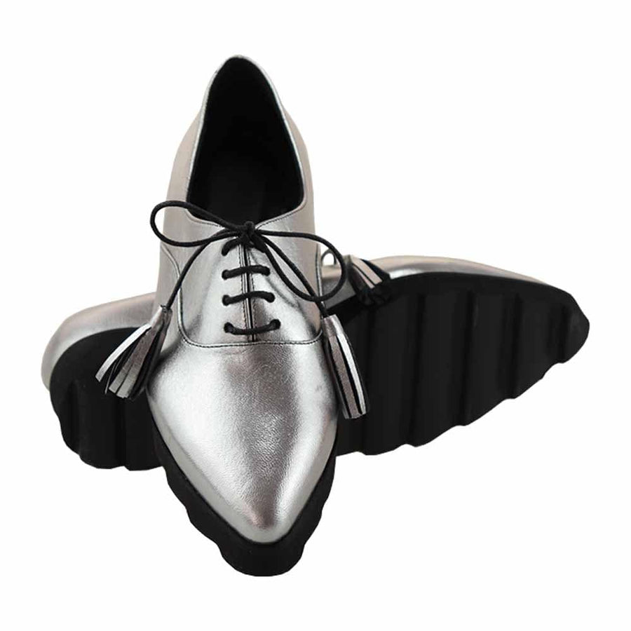 Pantofi piele naturala argintiu inchis