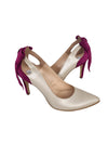 Set Pantofi dama si Plic din piele naturala ivory si piele intoarsa fuchsia