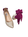 Set Pantofi dama si Plic din piele naturala ivory si piele intoarsa fuchsia