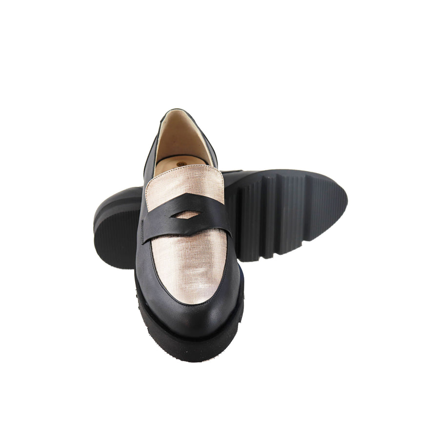 Pantofi dama Relax din piele naturala neagra cu auriu