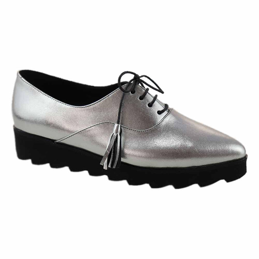 Pantofi piele naturala argintiu inchis