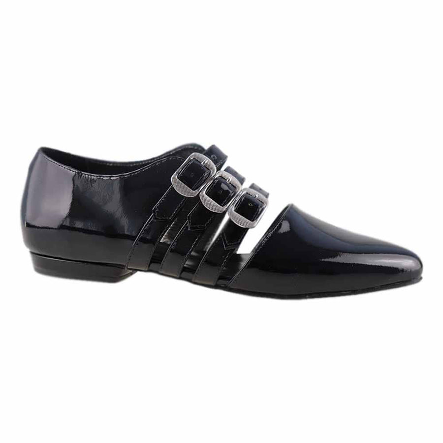 Pantofi piele naturala lacuita neagra cu toc de 1,5 cm