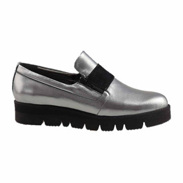Pantofi sport din piele naturala argintie si piele intoarsa neagra