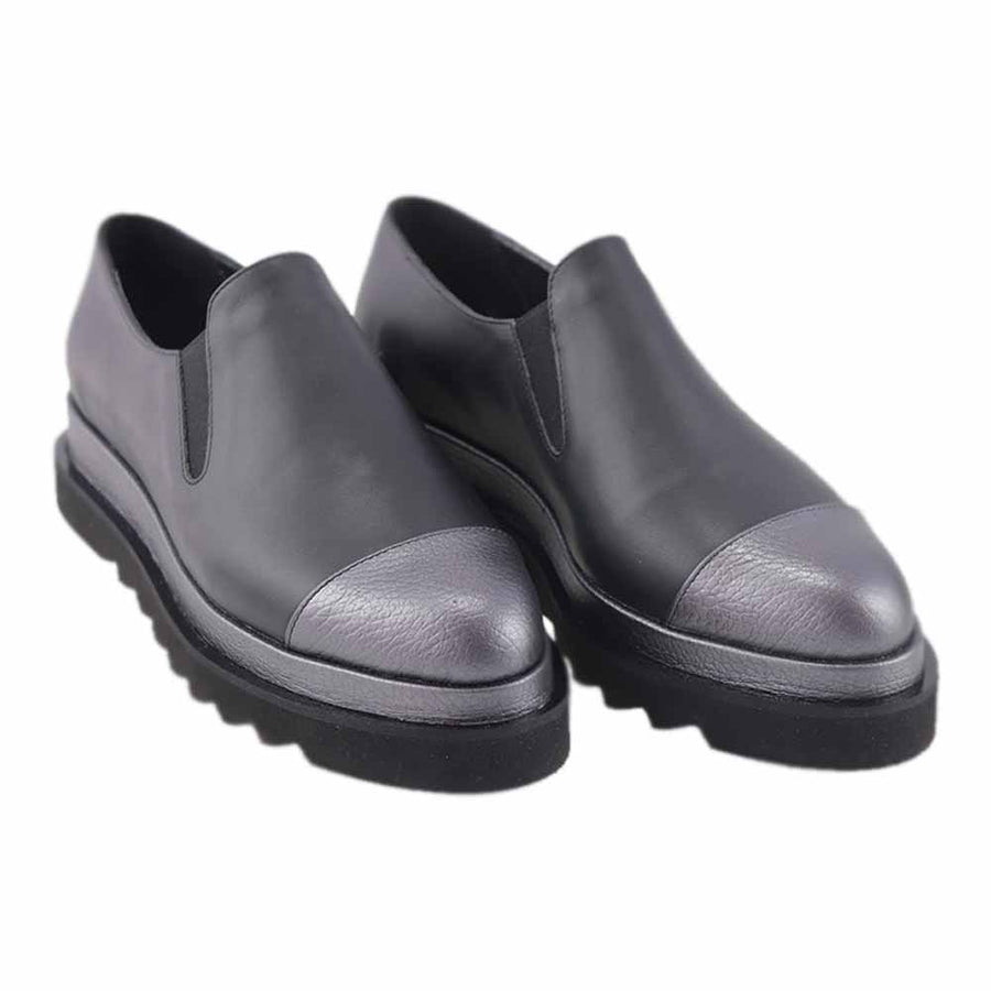 Pantofi sport piele naturala neagra cu argintiu